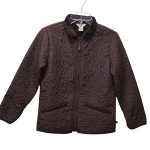 Woolrich Chocolate Brown Floral Quilted Two-way Zip Faux Fur Lined Jacket
